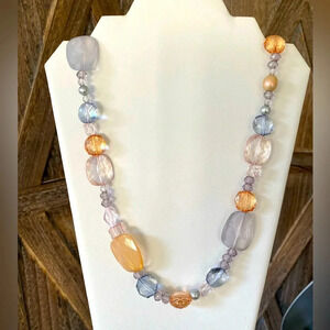 Handmade Unique Blush Pink Peach Lavender Periwinkle Pastel Mixed Bead Necklace